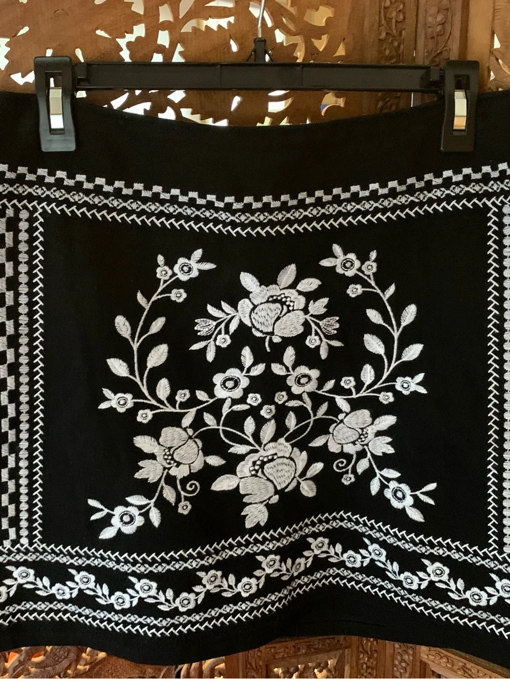 Mi Ami Black Mini Skirt with White Floral Embroidery